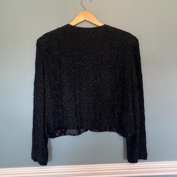 Vintage Talbots silk beaded cropped jacket shoulder pads XL sparkle embroidered - Picture 6 of 9